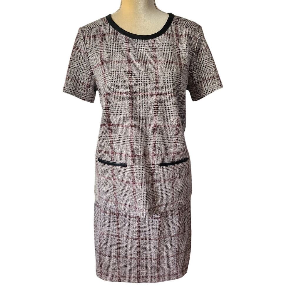Ann Taylor Houndstooth Plaid Side Button Pencil Skirt Faux Leather Skirt Set 10
